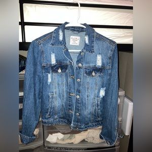 Love tree distressed denim jacket